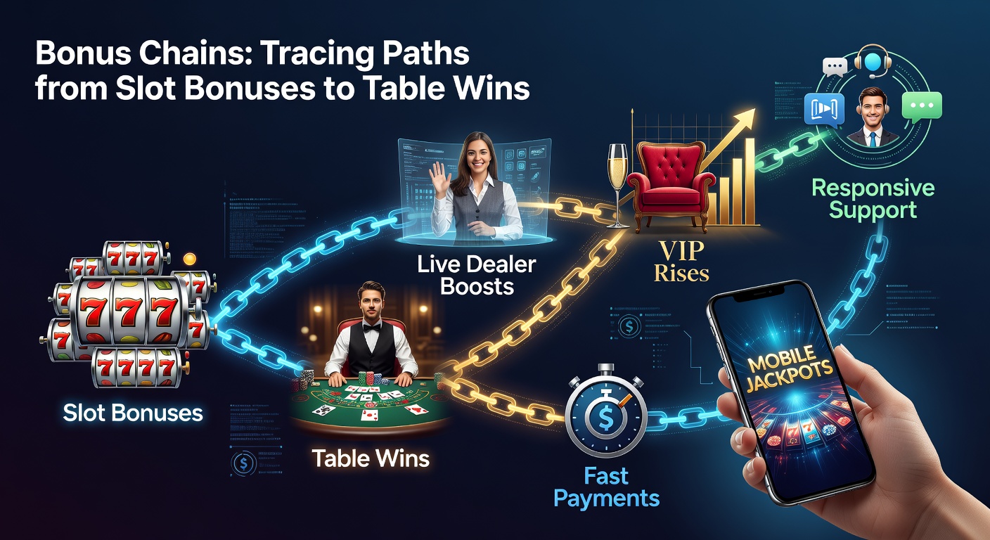 Vibrant slot machine display showing cascading bonuses transitioning into table game icons and live dealer interfaces, symbolizing interconnected casino rewards