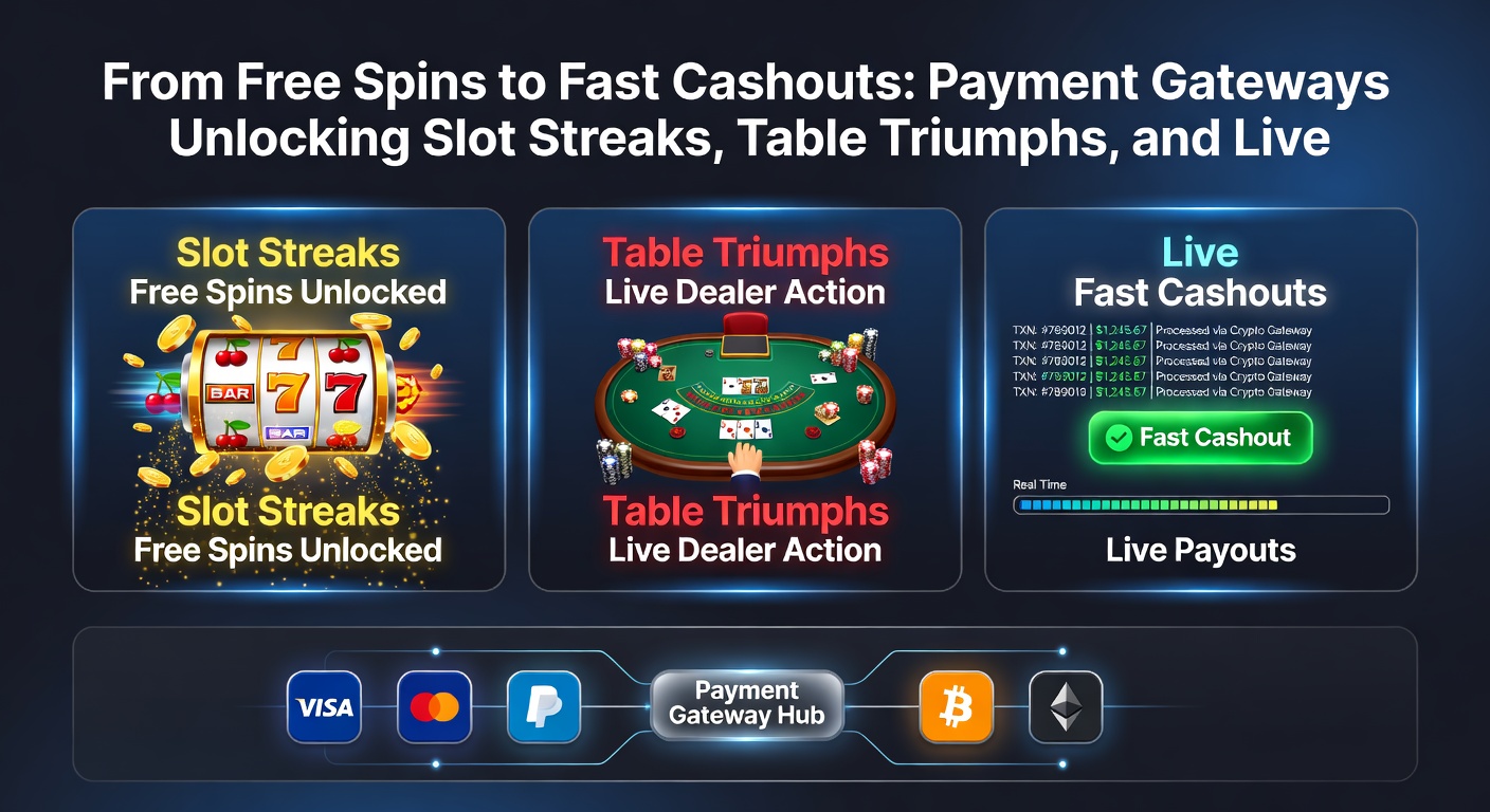 Vibrant scene of blackjack tables and live dealer roulette wheels integrated with glowing payment gateway icons symbolizing rapid transactions