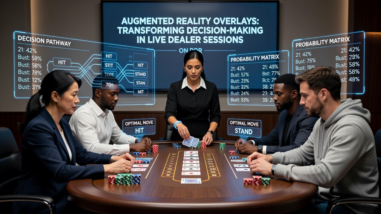 Close-up view of a mobile screen showing augmented reality elements like odds percentages and trend arrows overlaid on a live roulette table
