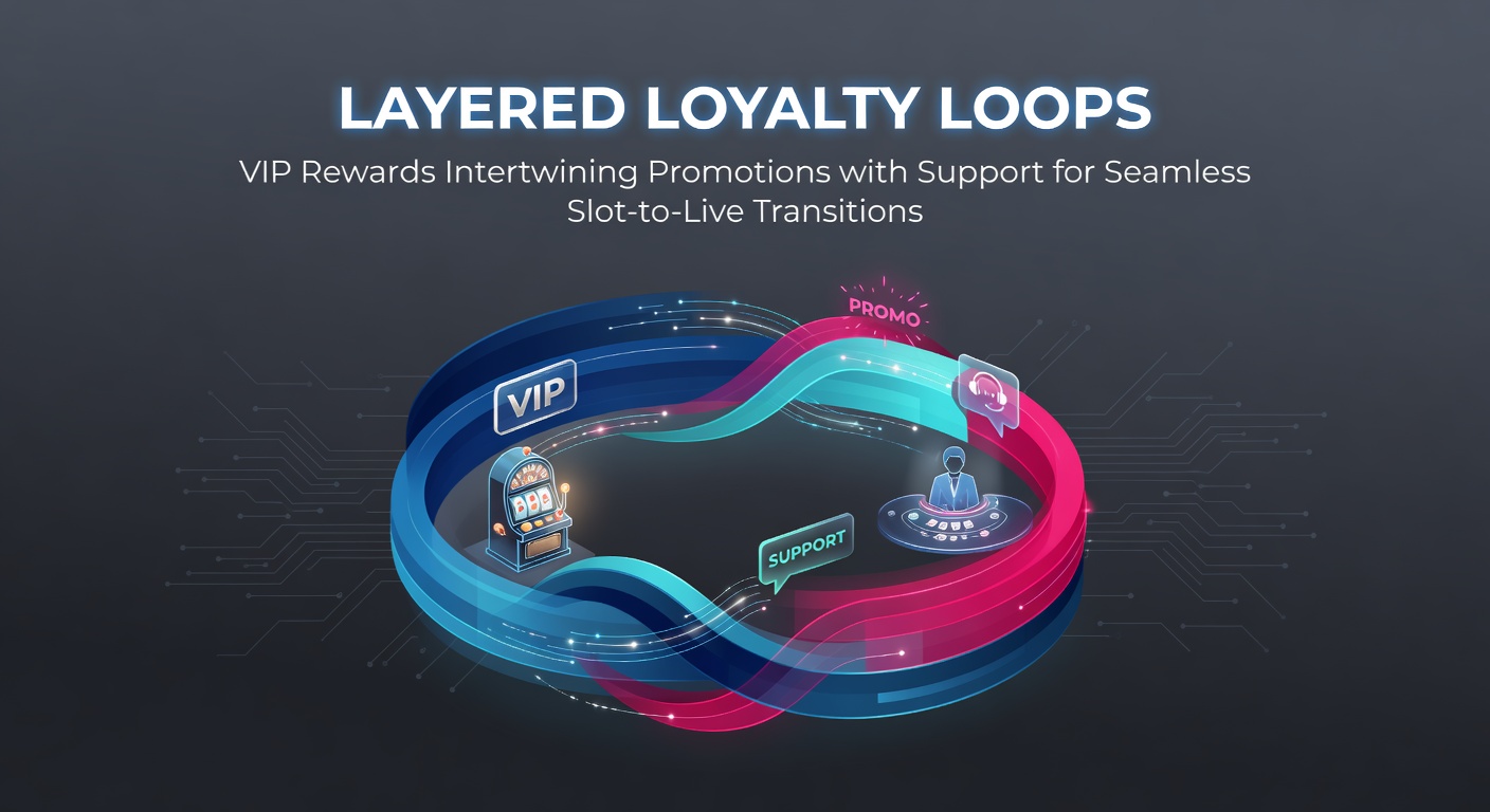 Illustration of a multi-tiered loyalty loop showing slots transitioning to live dealer tables with promotional icons and support chat bubbles integrated throughout