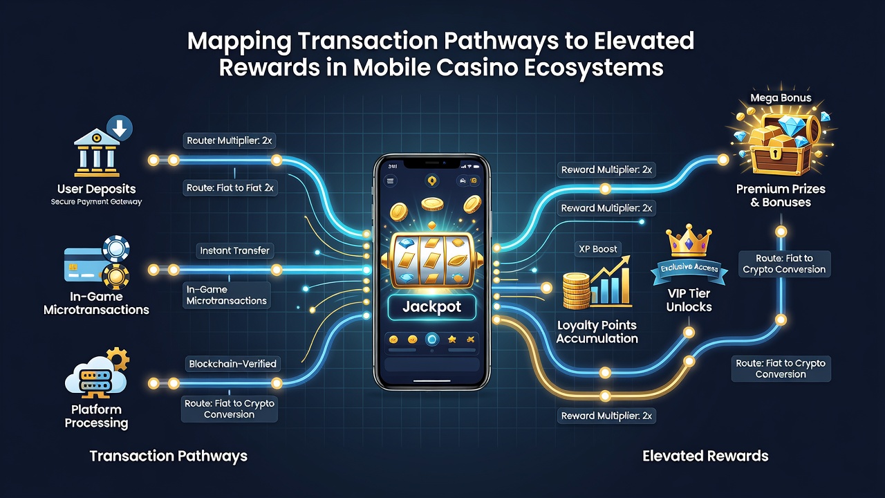 Illustration of reward tier progression linked to mobile casino transaction flows