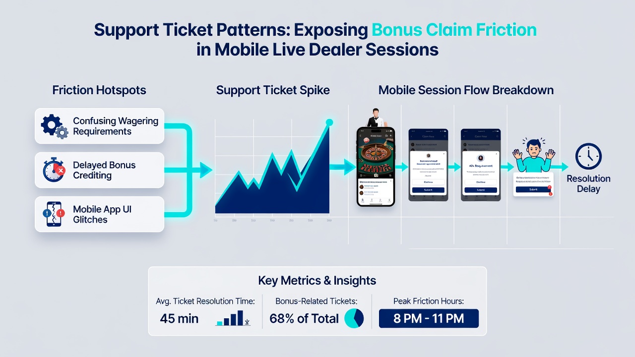 Support team reviewing ticket logs for patterns in mobile live dealer bonus claims