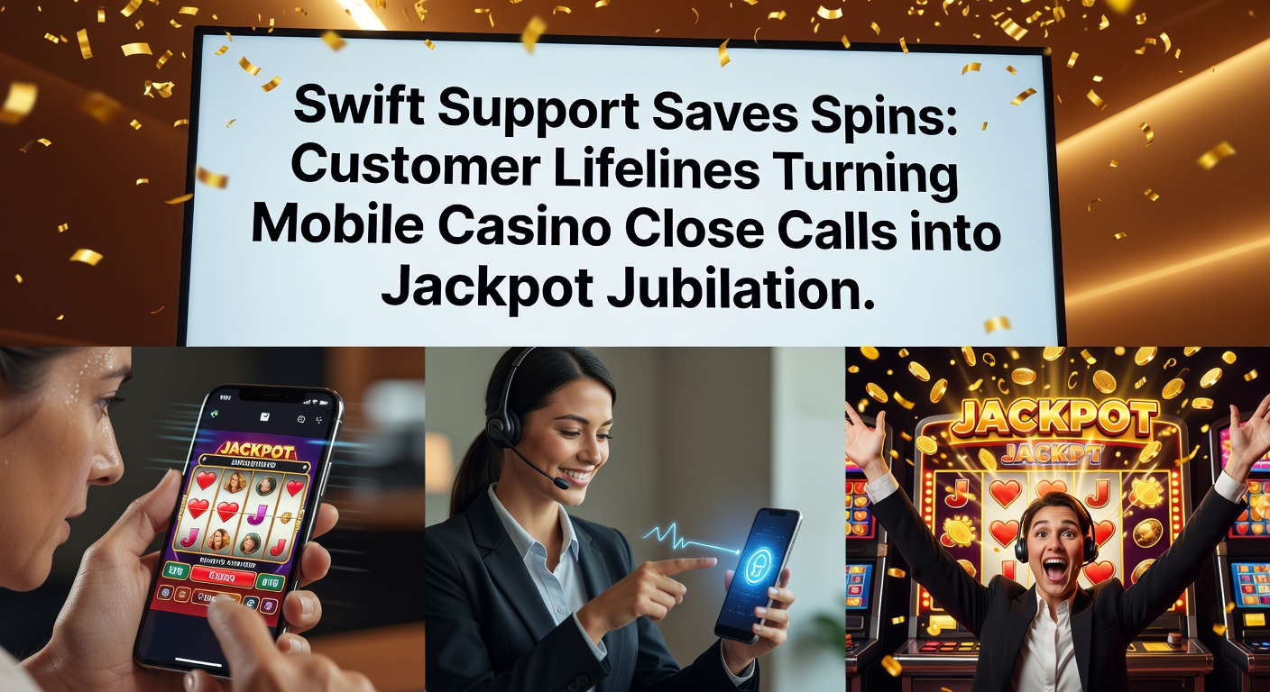 Close-up of a mobile phone screen displaying a live chat with support resolving a jackpot claim, surrounded by vibrant slot symbols and win notifications