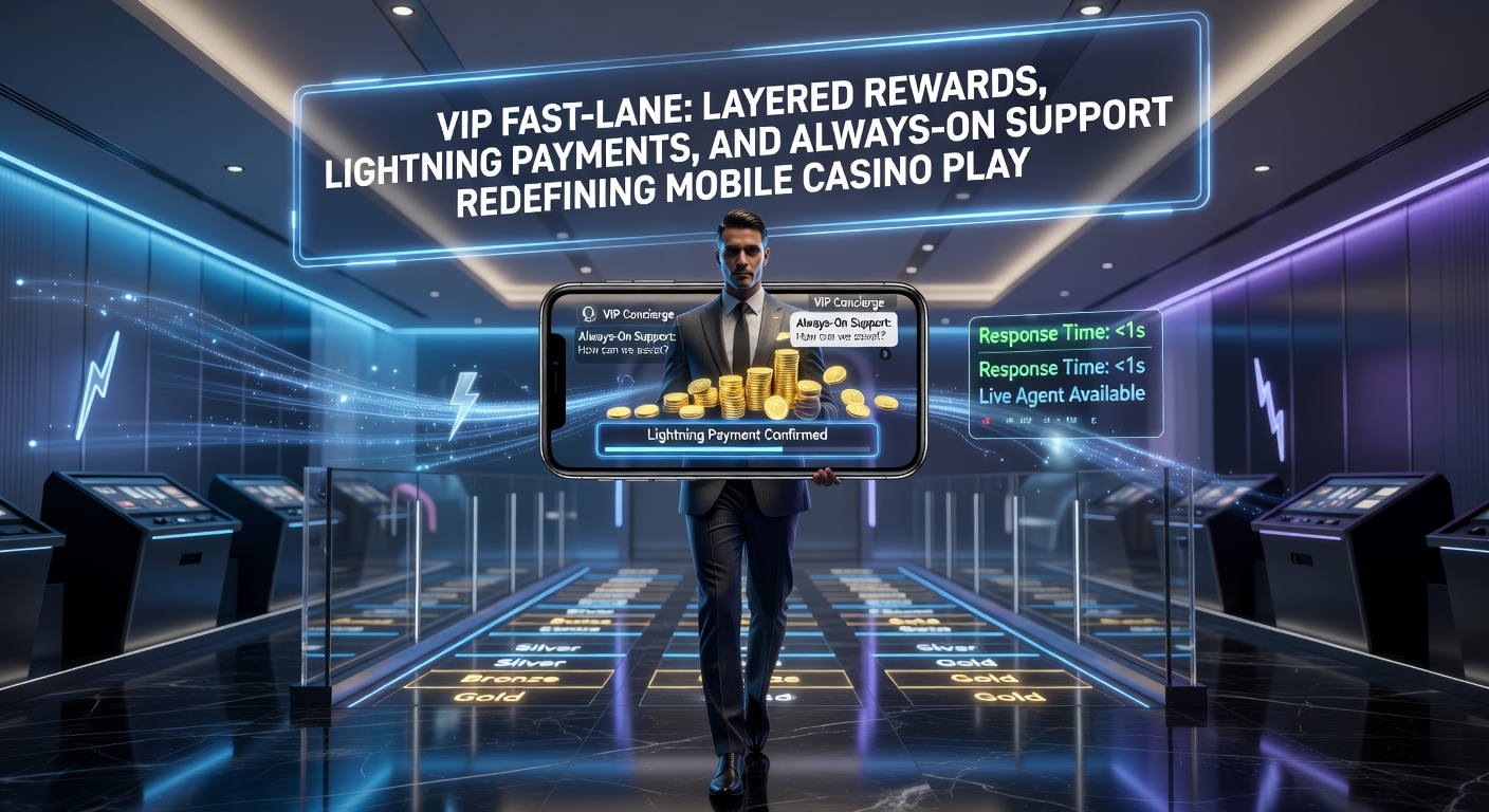 Vibrant mobile screen displaying tiered VIP rewards pyramid with glowing cash icons and support chat bubbles, symbolizing fast-paced elite casino features